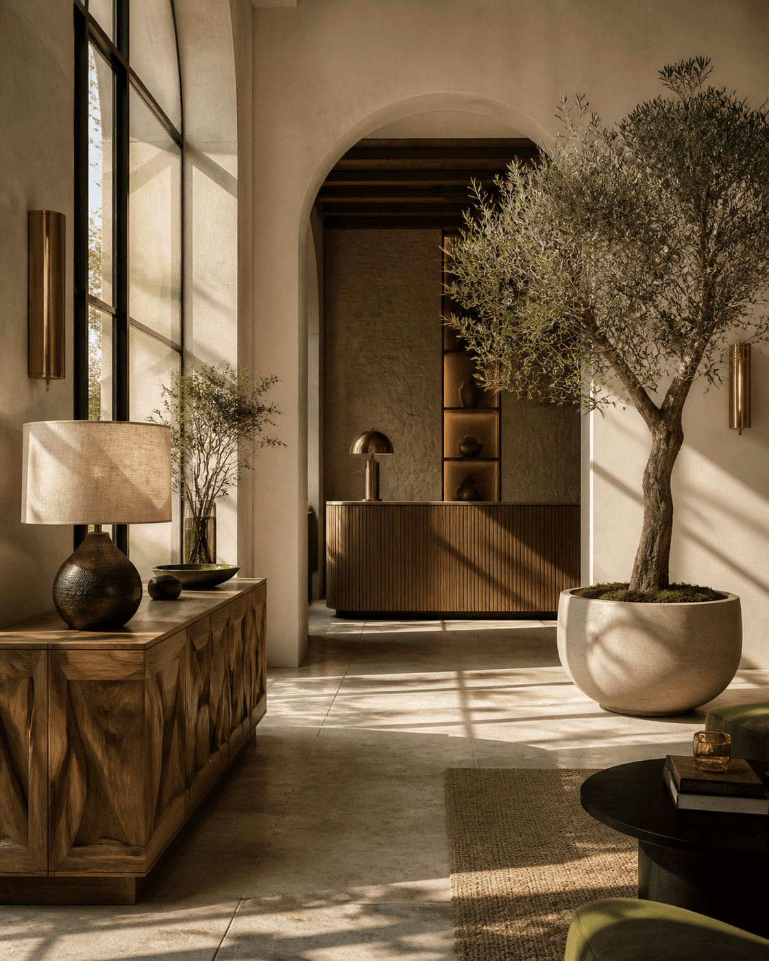 Sunlit boutique hotel interior